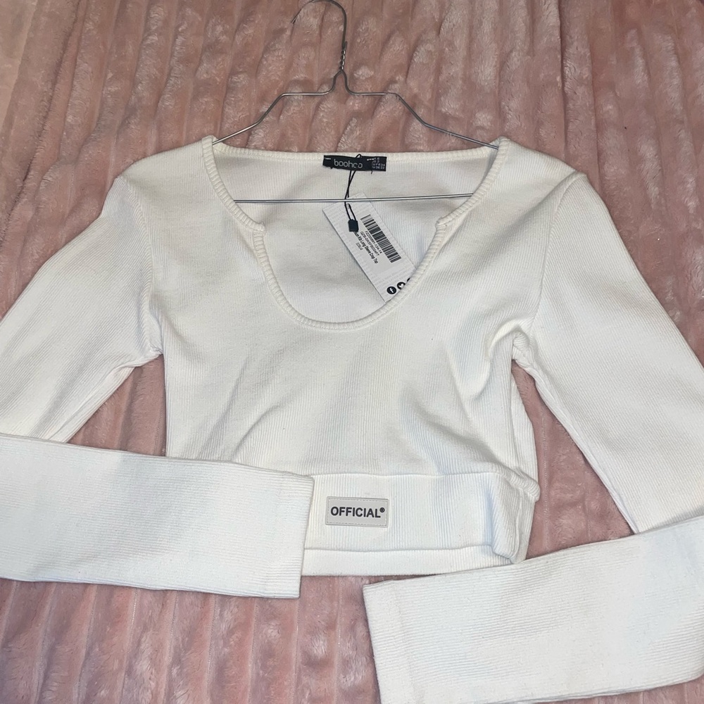 Boohoo White Long Sleeve Crop Top